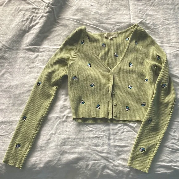 pacsun LA hearts green mushroom cropped cardigan